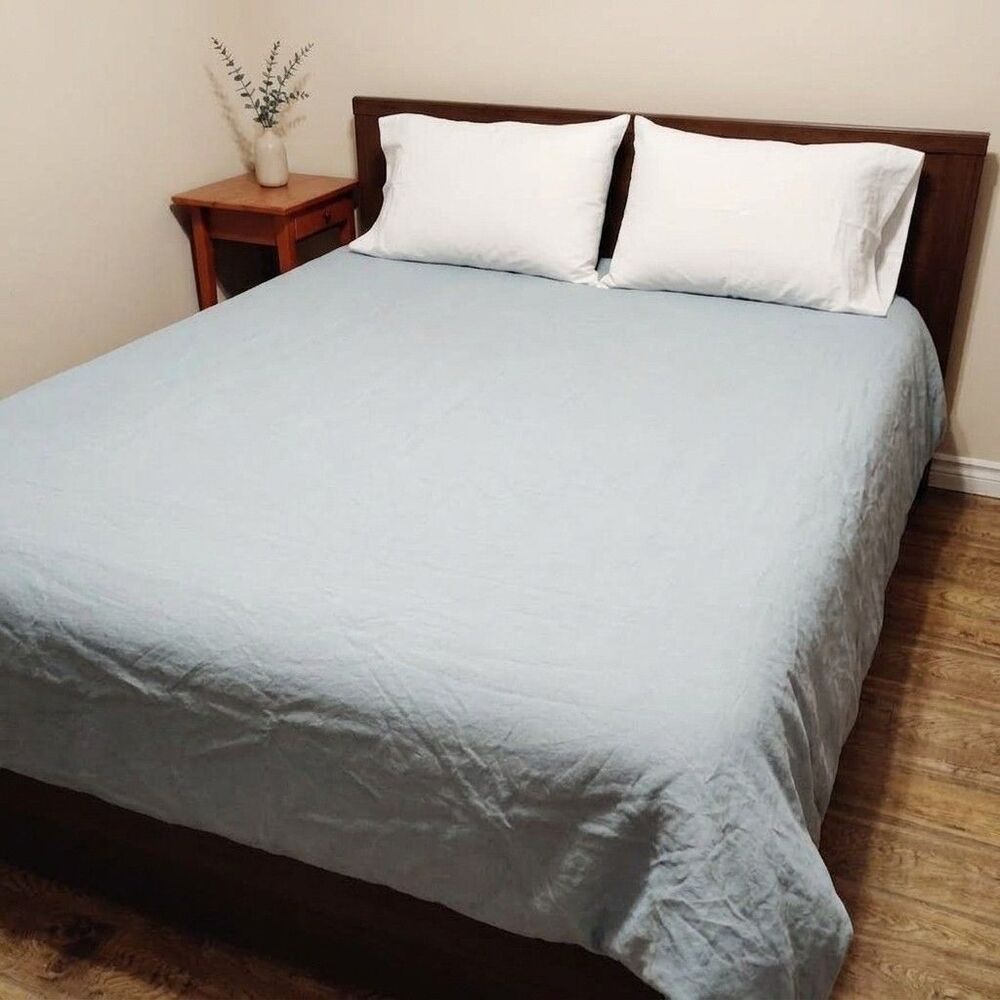IKEA Dytag 100% Linen Slate Blue Full/Queen Duvet Cover Natural Minimal Scandi